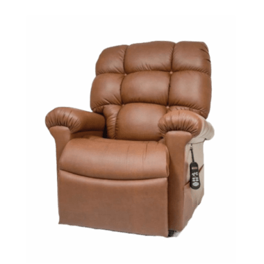 A plush brown lift chair.